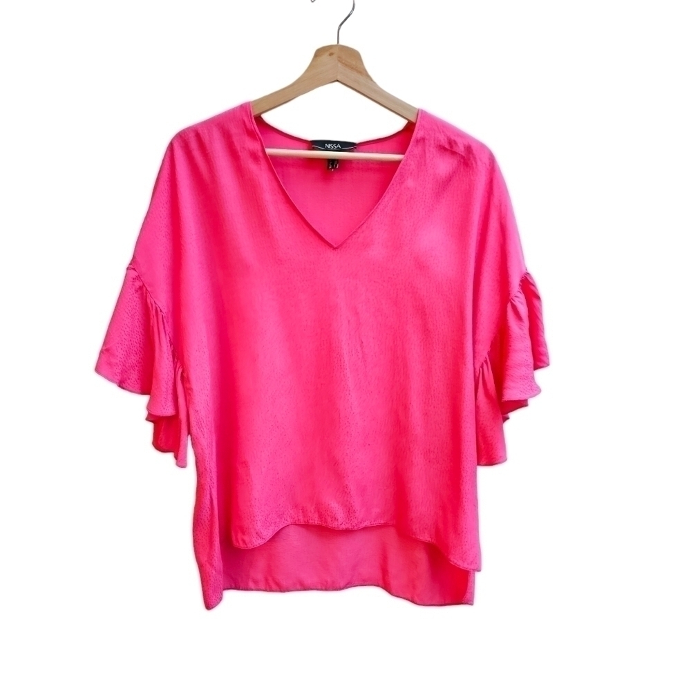 Nissa Pink Over-sized Tunic Blouse with Flutter, Viscose Fabric, Size Medium